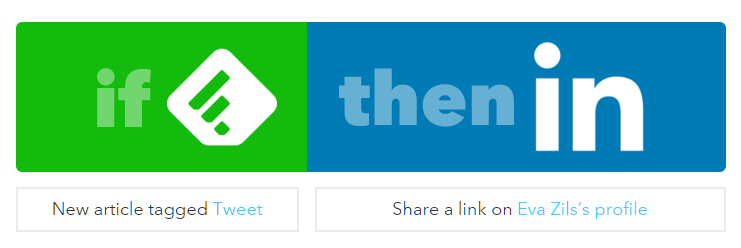 Das IFTTT Rezept: IF THIS: Artikel in Feedly mit Tag "Tweet" versehen - THEN THAT : poste diesen Link in meinem LinkedIn Profil