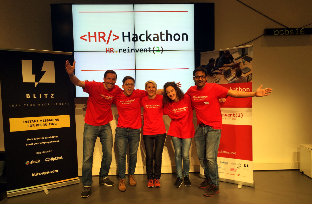 The HR Hackathon 2016 Team - v.l. n.r.: Julian Steinbuch, Daniel Paul, Eva. Anita Prifti, Anil Kumar Krishnashetty